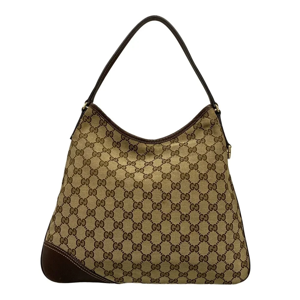 Gucci GG/New Britt Handbag 169947 Beige Dark Brown Jacquard Leather